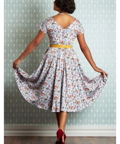 New In Miss Candyfloss Halo Floral 50's Swing Dress Sky Blue