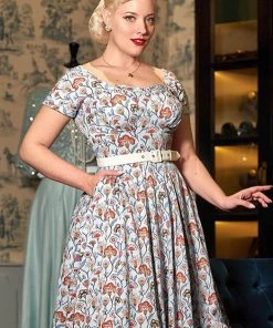 New In Miss Candyfloss Halo Floral 50's Swing Dress Sky Blue