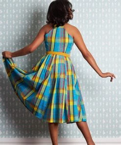 New In Miss Candyfloss Basillia Sun Tartan 50's Swing Dress Yellow