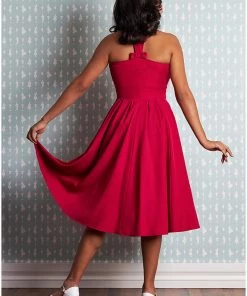 Miss Candyfloss Myra Cerise 50's Halter Swing Dress Red