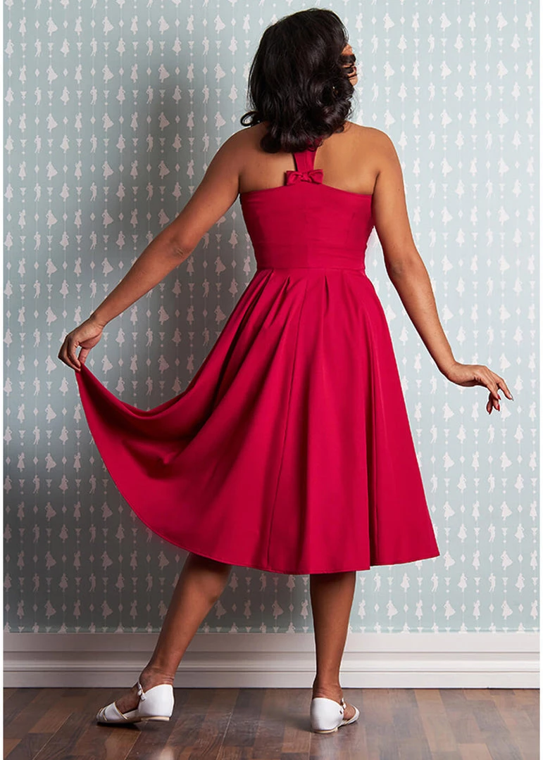 Miss Candyfloss Myra Cerise 50's Halter Swing Dress Red
