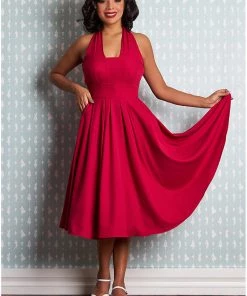 Miss Candyfloss Myra Cerise 50's Halter Swing Dress Red