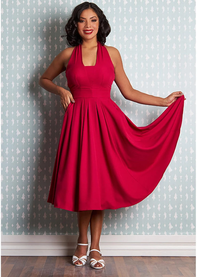 Miss Candyfloss Myra Cerise 50's Halter Swing Dress Red