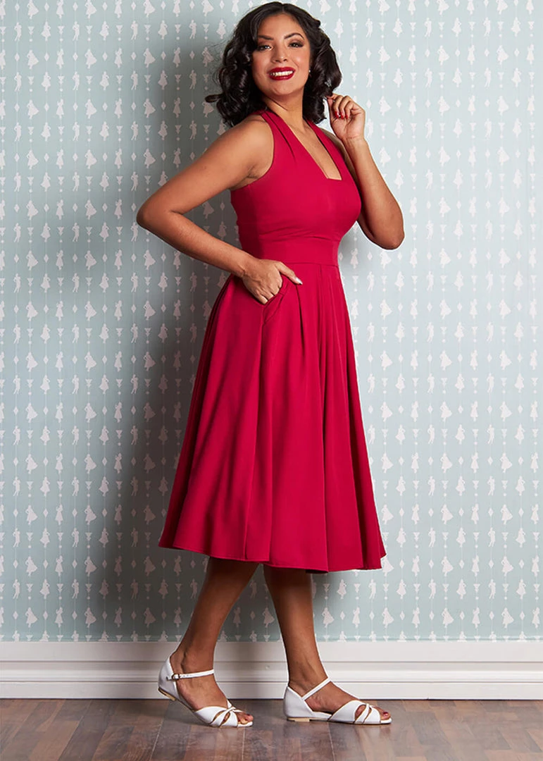 Miss Candyfloss Myra Cerise 50's Halter Swing Dress Red