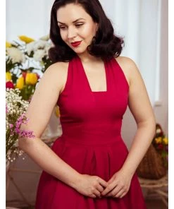 Miss Candyfloss Myra Cerise 50's Halter Swing Dress Red