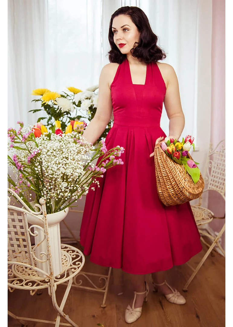 Miss Candyfloss Myra Cerise 50's Halter Swing Dress Red