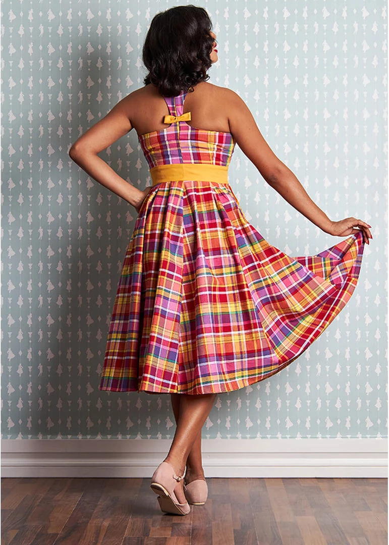 Miss Candyfloss Myrtle Tartan 50's Swing Dress Pink