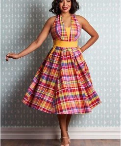 Miss Candyfloss Myrtle Tartan 50's Swing Dress Pink