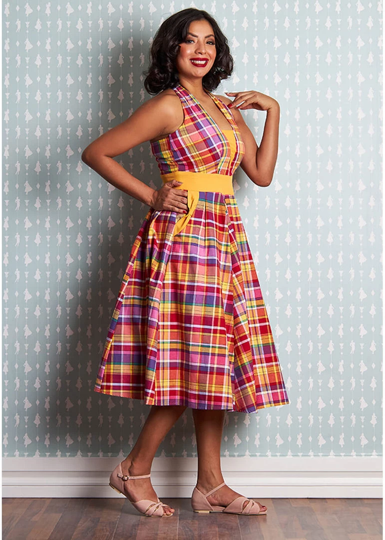 Miss Candyfloss Myrtle Tartan 50's Swing Dress Pink