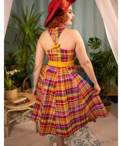 Miss Candyfloss Myrtle Tartan 50's Swing Dress Pink