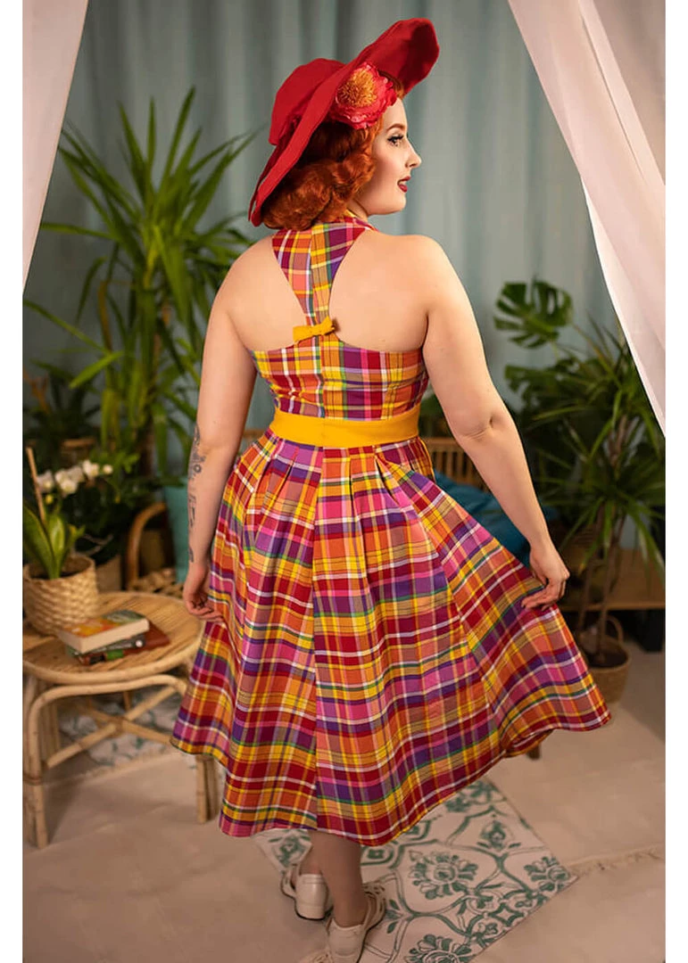 Miss Candyfloss Myrtle Tartan 50's Swing Dress Pink