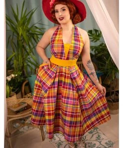 Miss Candyfloss Myrtle Tartan 50's Swing Dress Pink