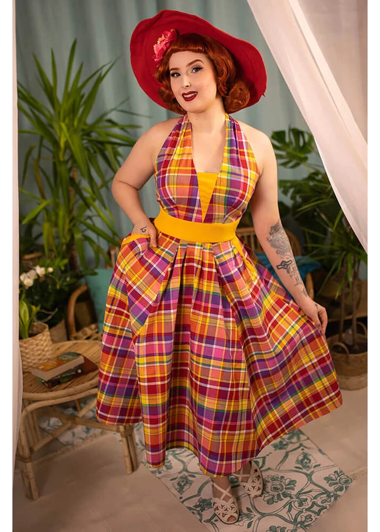 Miss Candyfloss Myrtle Tartan 50's Swing Dress Pink