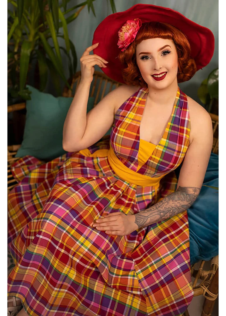 Miss Candyfloss Myrtle Tartan 50's Swing Dress Pink