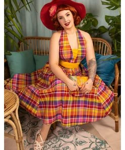 Miss Candyfloss Myrtle Tartan 50's Swing Dress Pink