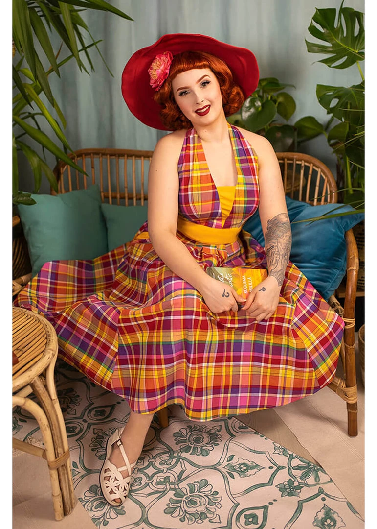 Miss Candyfloss Myrtle Tartan 50's Swing Dress Pink