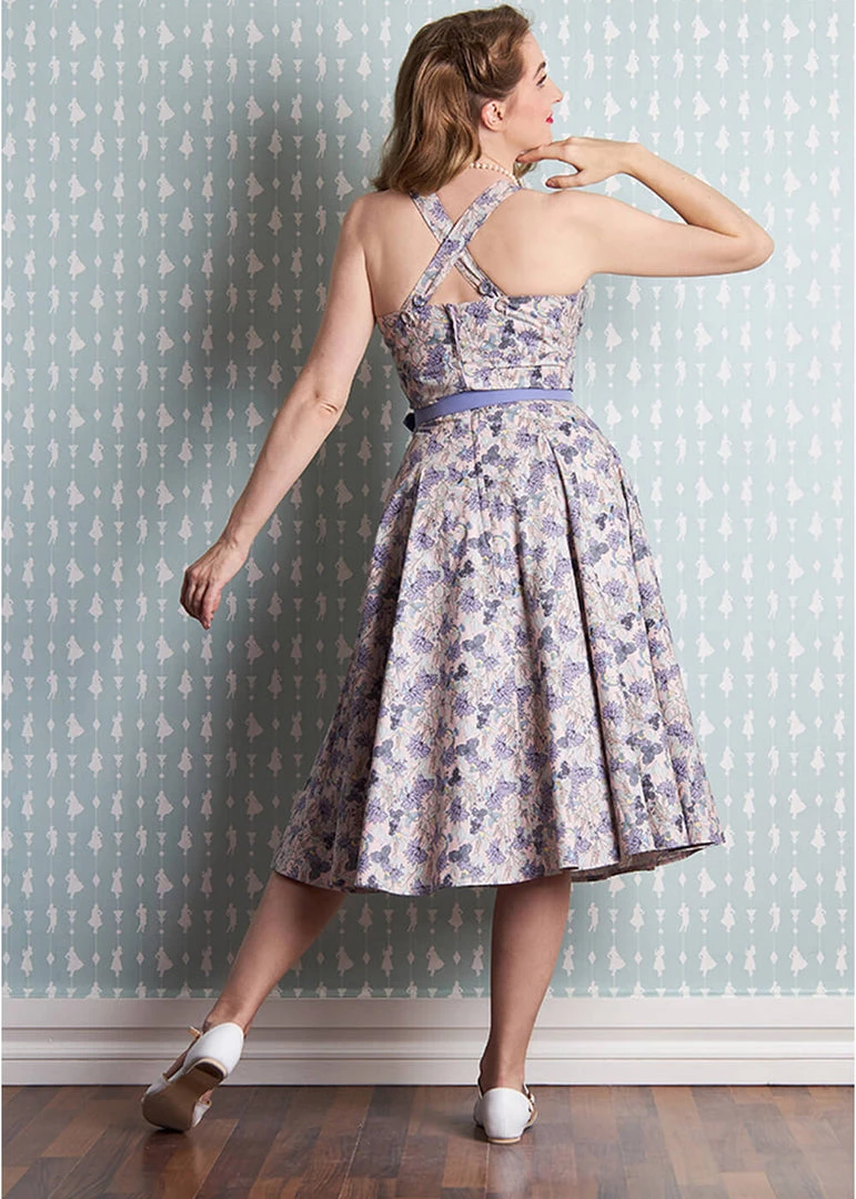 Miss Candyfloss Lirra Floral 50's Swing Dress Purple
