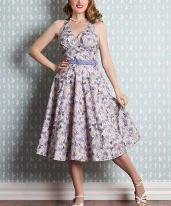 Miss Candyfloss Lirra Floral 50's Swing Dress Purple
