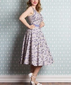 Miss Candyfloss Lirra Floral 50's Swing Dress Purple