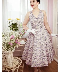 Miss Candyfloss Lirra Floral 50's Swing Dress Purple