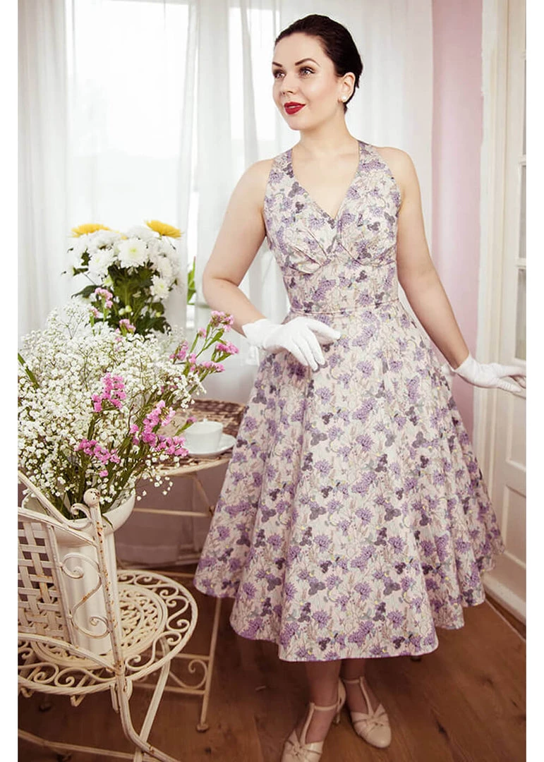 Miss Candyfloss Lirra Floral 50's Swing Dress Purple