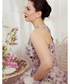 Miss Candyfloss Lirra Floral 50's Swing Dress Purple