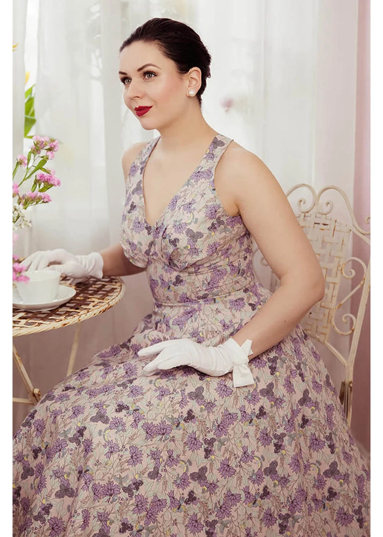 Miss Candyfloss Lirra Floral 50's Swing Dress Purple