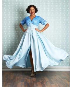 New In Miss Candyfloss Sacnite Lee 40's Maxi Dress Sapphire