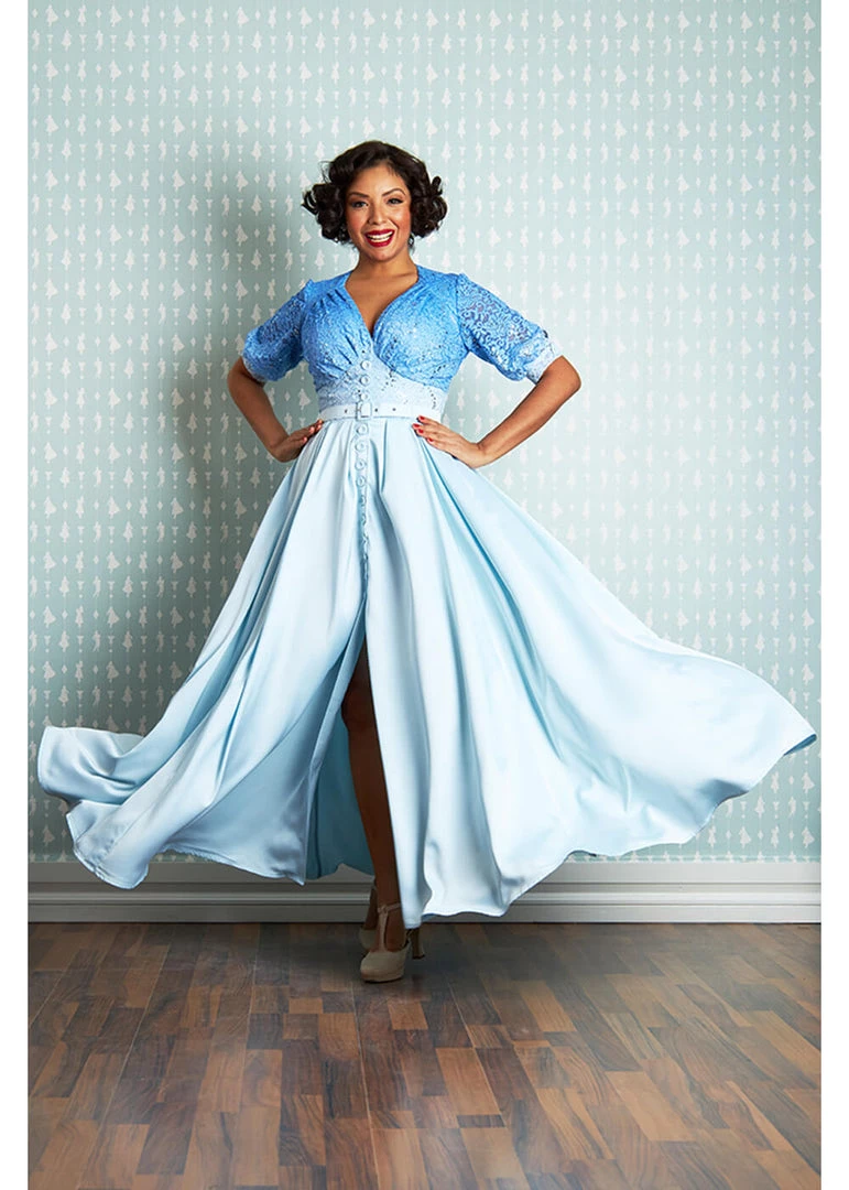 New In Miss Candyfloss Sacnite Lee 40's Maxi Dress Sapphire