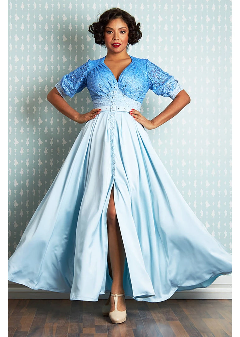 New In Miss Candyfloss Sacnite Lee 40's Maxi Dress Sapphire