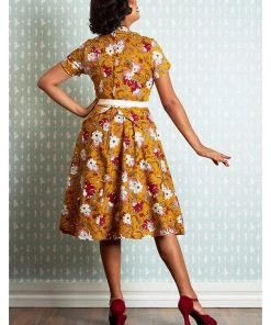 New In Miss Candyfloss Fran Floral 50's Swing Dress Honey