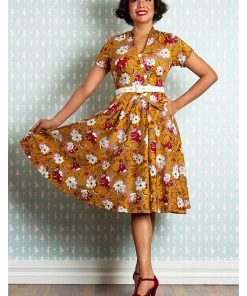 New In Miss Candyfloss Fran Floral 50's Swing Dress Honey