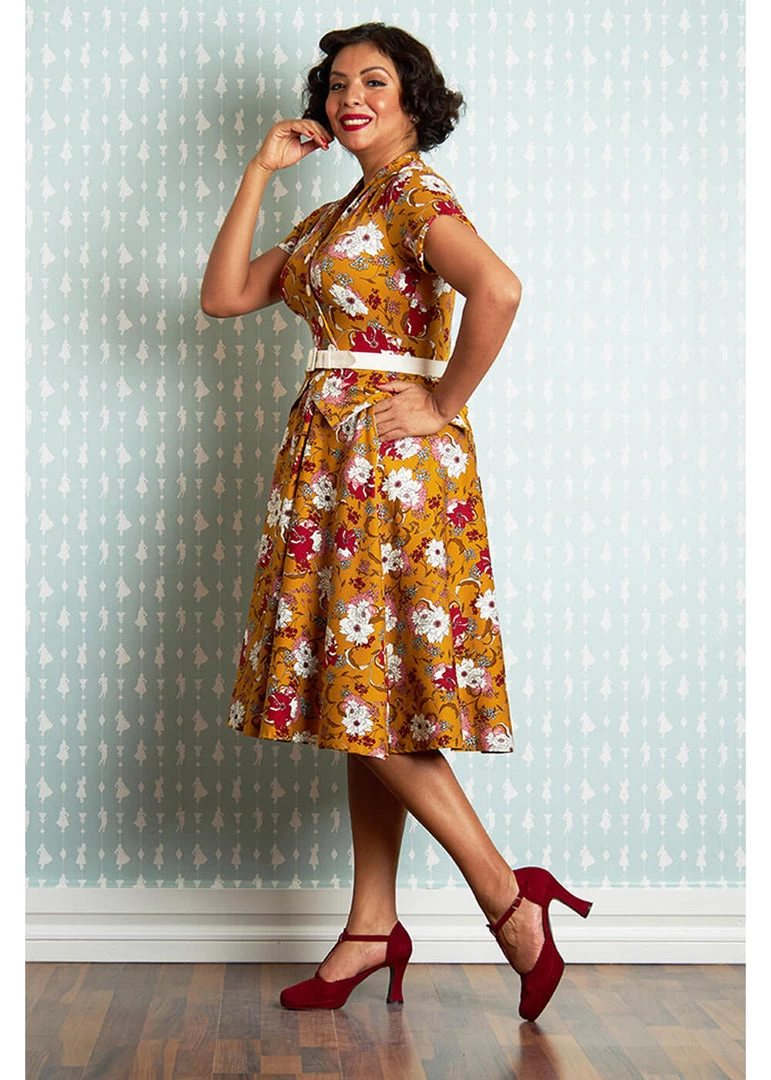 New In Miss Candyfloss Fran Floral 50's Swing Dress Honey