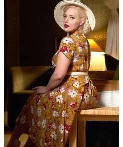 New In Miss Candyfloss Fran Floral 50's Swing Dress Honey