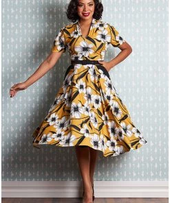 Miss Candyfloss Aslani 50's Floral Swing Dress Yellow New In