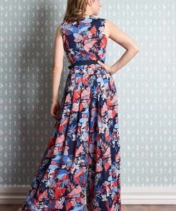 New In Miss Candyfloss Zelene Lee Floral 70's Jumpsuit Navy Blue