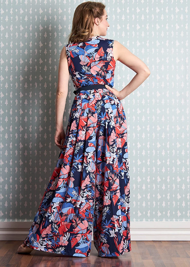 New In Miss Candyfloss Zelene Lee Floral 70's Jumpsuit Navy Blue