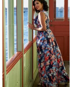 New In Miss Candyfloss Zelene Lee Floral 70's Jumpsuit Navy Blue