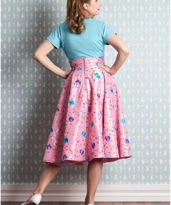 Miss Candyfloss Fleur Floral 50's Swing Skirt Pink