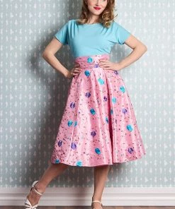Miss Candyfloss Fleur Floral 50's Swing Skirt Pink