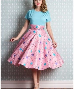 Miss Candyfloss Fleur Floral 50's Swing Skirt Pink