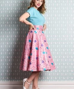 Miss Candyfloss Fleur Floral 50's Swing Skirt Pink