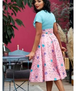 Miss Candyfloss Fleur Floral 50's Swing Skirt Pink