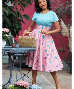 Miss Candyfloss Fleur Floral 50's Swing Skirt Pink