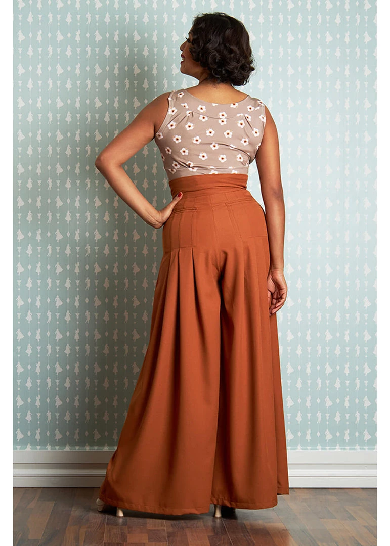 Miss Candyfloss Riley 40's Palazzo Trousers Rust New In