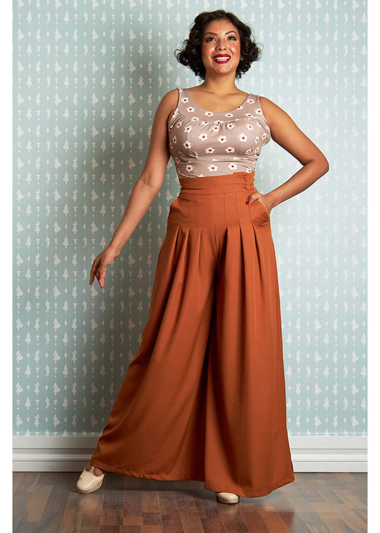 Miss Candyfloss Riley 40's Palazzo Trousers Rust New In