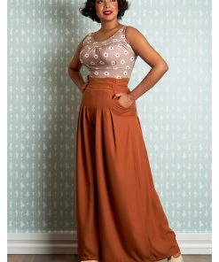 Miss Candyfloss Riley 40's Palazzo Trousers Rust New In
