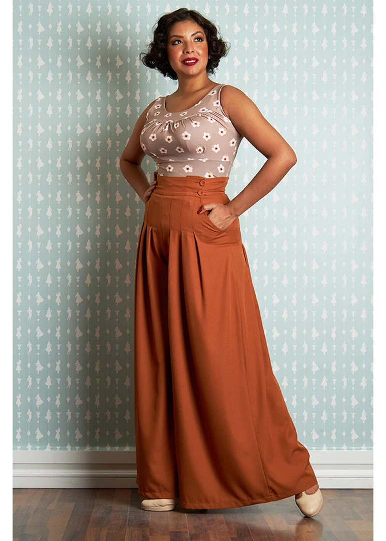 Miss Candyfloss Riley 40's Palazzo Trousers Rust New In