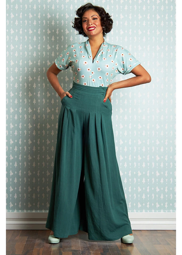 Miss Candyfloss Harper Gia 40's Palazzo Trousers Emerald Green