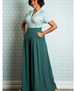 Miss Candyfloss Harper Gia 40's Palazzo Trousers Emerald Green